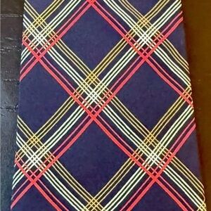 Givenchy Gentleman Paris Silk Tie Plaid Made In France Navy Red 3"